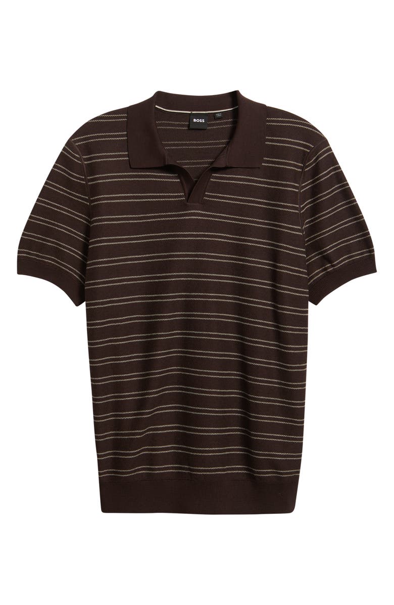BOSS H-Narciso Stripe Johnny Collar Polo, Alternate, color, Dark Brown