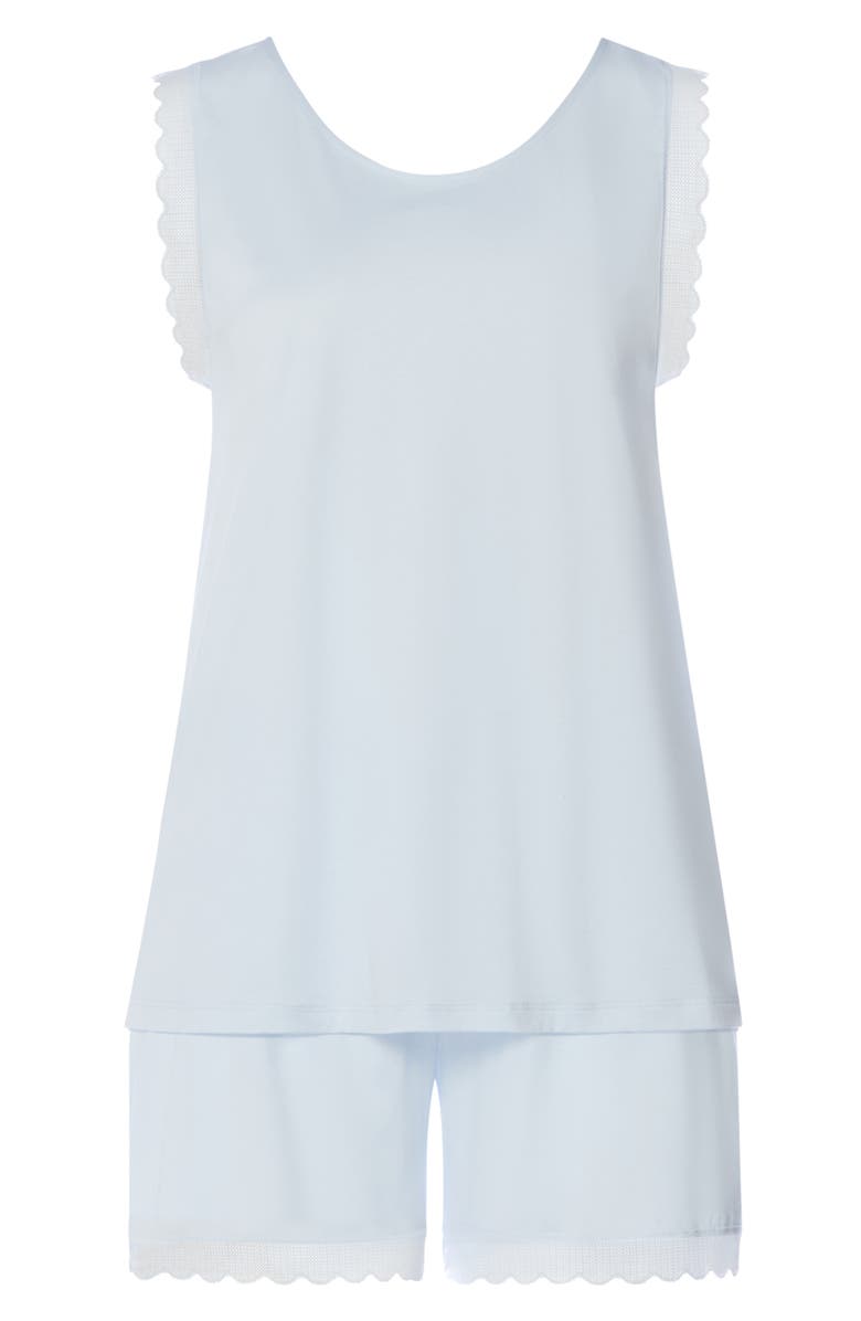 Hanro Inya Lace Detail Mercerized Cotton Short Pajamas, Alternate, color, Watery Blue