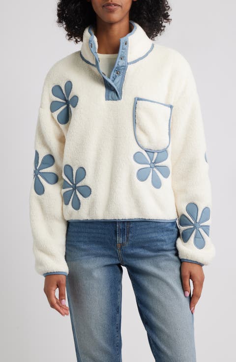 Flower Patch Faux Shearling Pullover