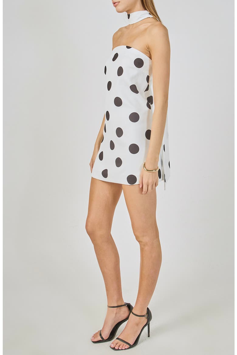 Polka Dot Choker Tie Minidress, Alternate, color, WHITE/ BLACK