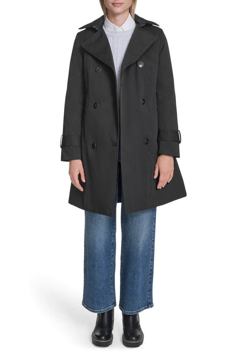 Water Resistant Twill Hooded Trench Coat, Alternate, color, BLACK