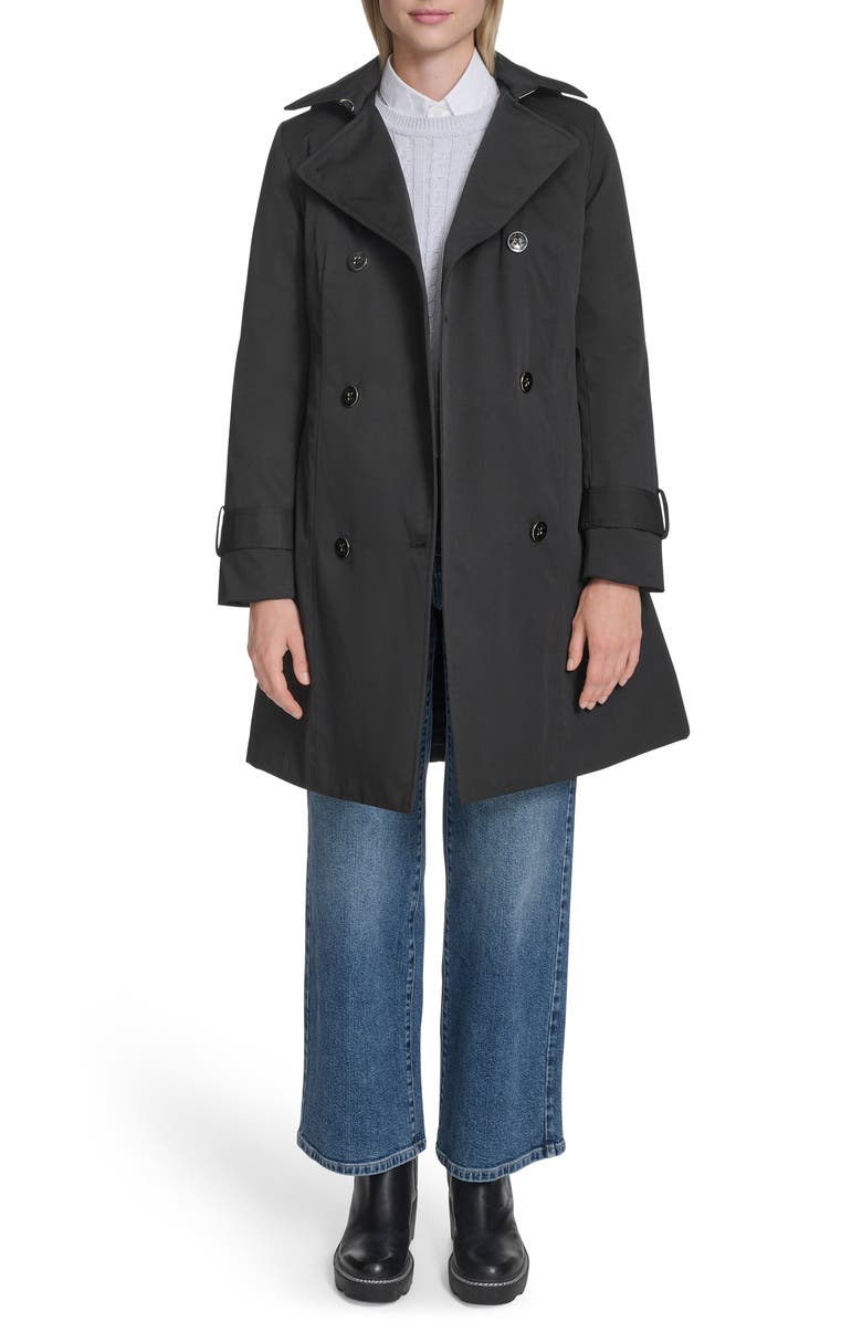 Cole Haan Water Resistant Twill Hooded Trench Coat, Alternate, color, Black