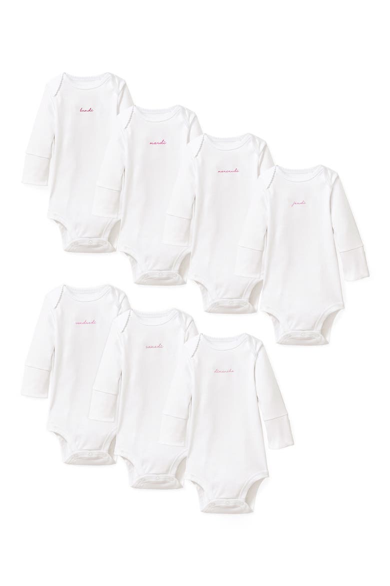 Assorted 7-Pack Long Sleeve Pima Cotton Bodysuits, Main, color, WHITE
