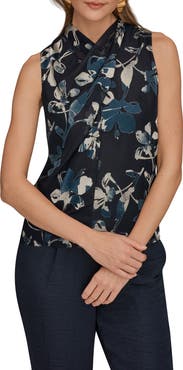 Donna Karan New York Floral Burnout Twist Neck Top