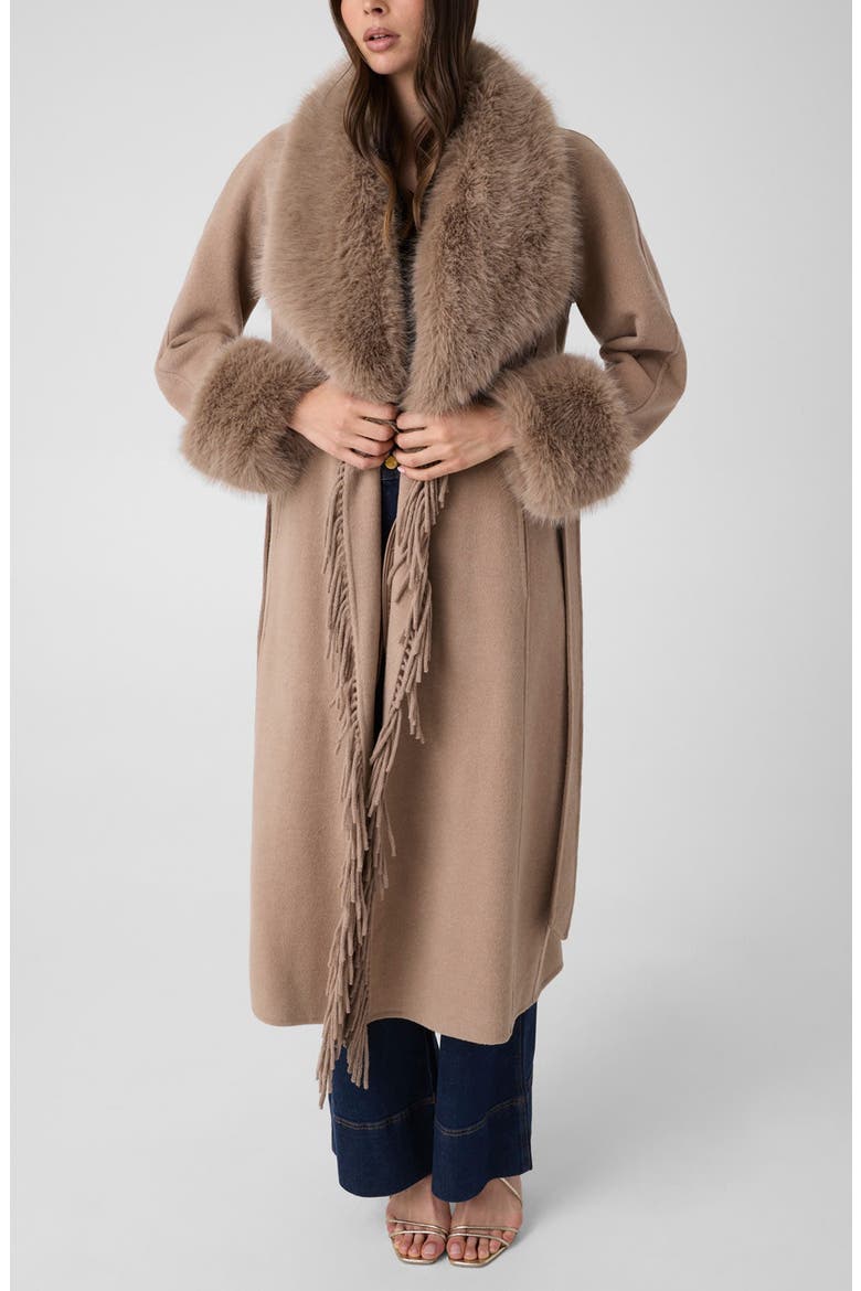 New Liliana Faux Fur Trim Wool Blend Belted Coat, Main, color, F1AX-LIGHT