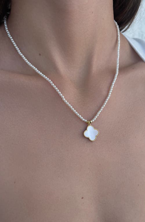 Adornia Gold Mother Of Pearl Strand Clover Pendant Necklace In Gold