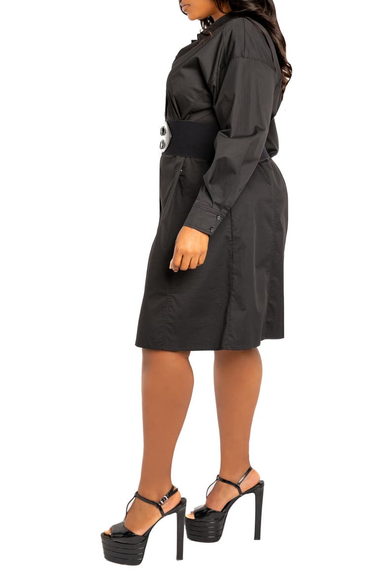 Cinch Waist Long Sleeve Belt Cotton blend Shirtdress, Alternate, color, BLACK