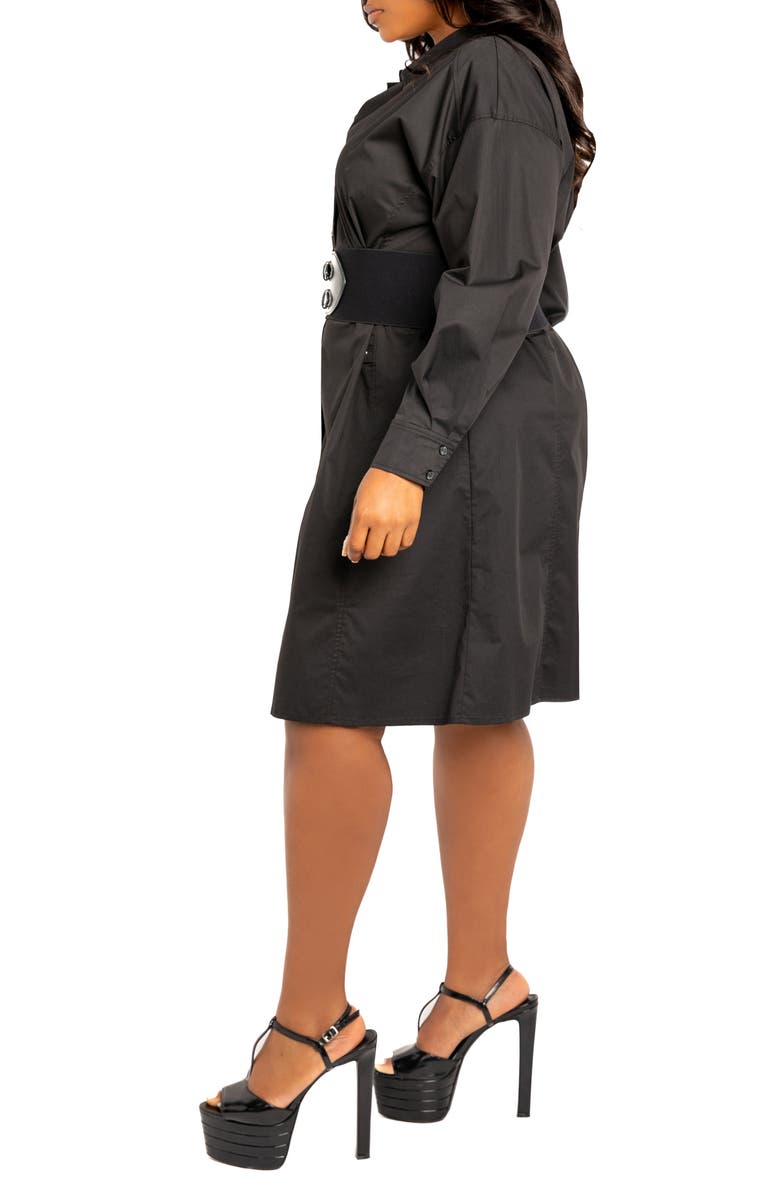 BUXOM COUTURE Cinch Waist Long Sleeve Belt Cotton blend Shirtdress, Alternate, color, Black