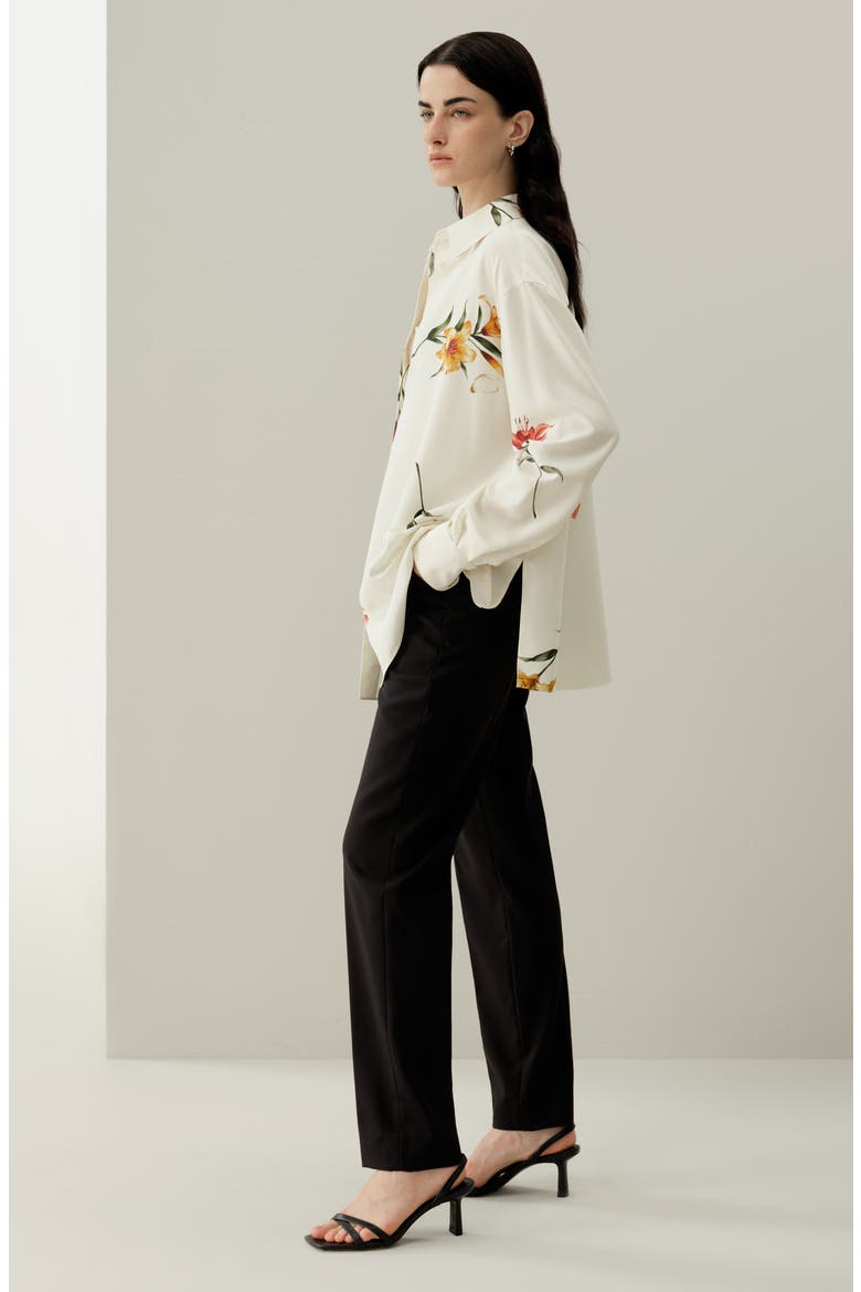 Women's Lily Print Silk Oversize Shirt, Alternate, color, Lily White