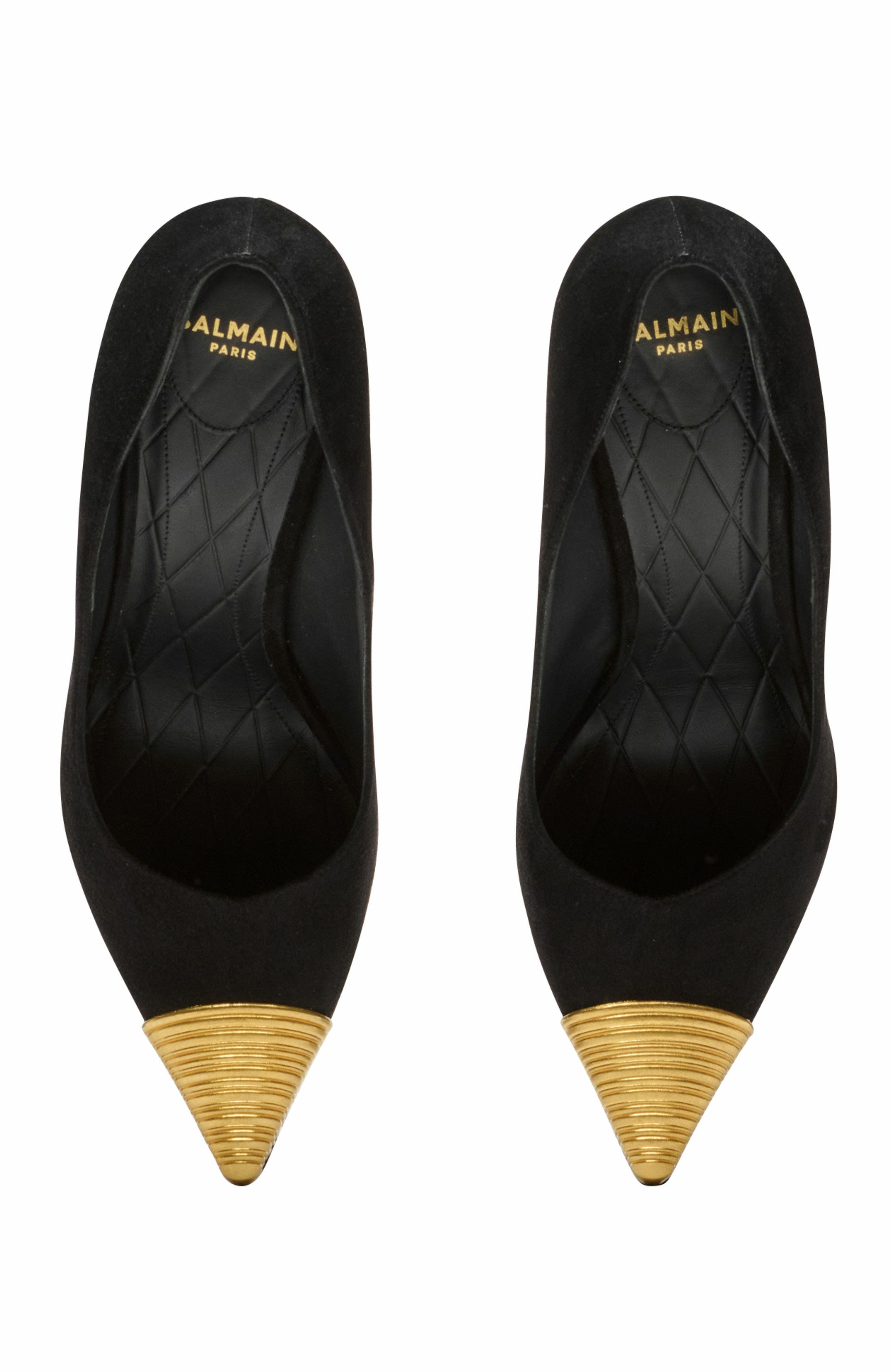 Balmain Lipstick Pumps In Suede Leather And Brass, Alternate, color, 