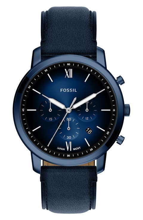 Neutra Blue Chronograph Leather Strap Watch, 44mm