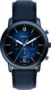 Fossil Neutra Blue Chronograph Leather Strap Watch, 44mm