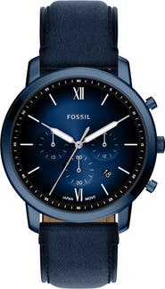 Fossil Neutra Blue Chronograph Leather Strap Watch, 44mm
