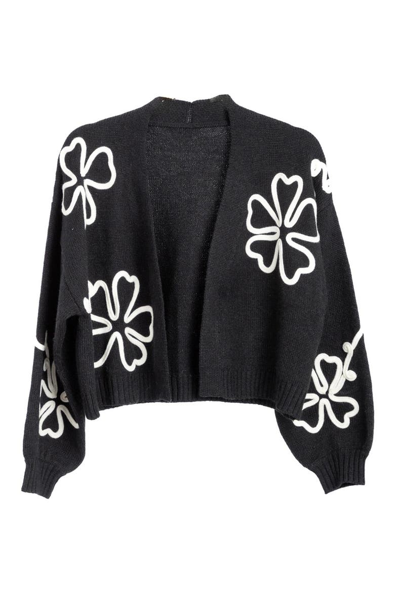 Floral Squiggle Crop Cardigan, Alternate, color, BLACK