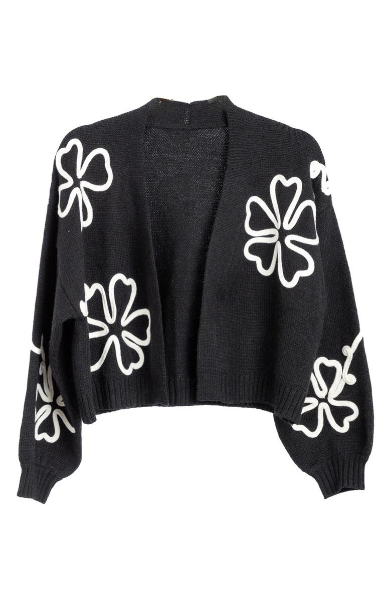 SAACHI Floral Squiggle Crop Cardigan, Alternate, color, Black