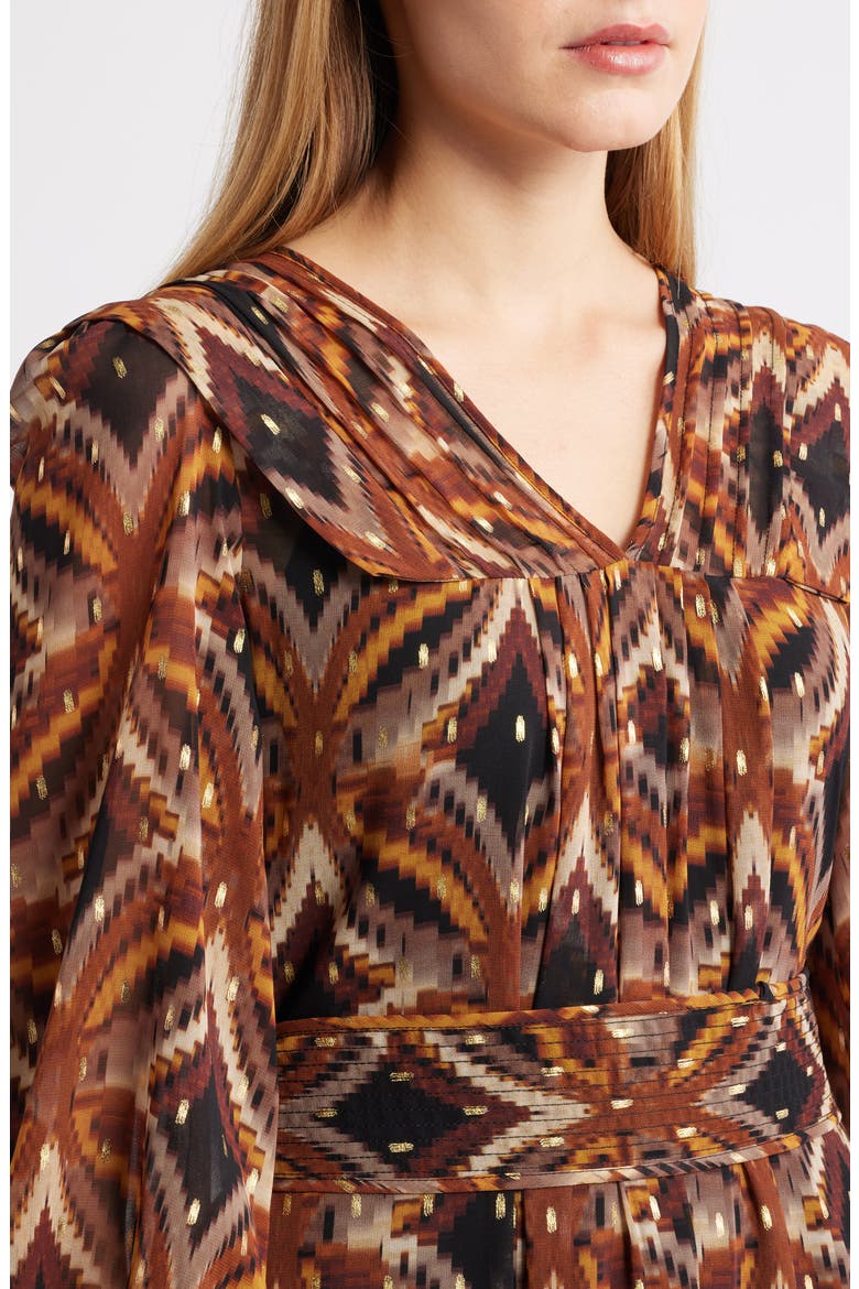 Metallic Fleck Abstract Print Long Sleeve Chiffon Dress, Alternate, color, BLACK MULTI