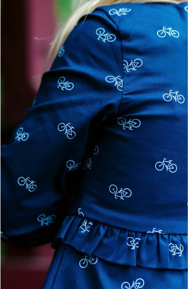 Hope & Henry Girls' Ruffle Waist Dress, Toddler, Main, color, Navy Bicycle Print