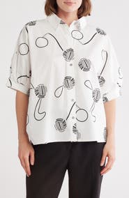 PATRIZIA LUCA Printed Short Sleeve Boxy Button-Up Shirt