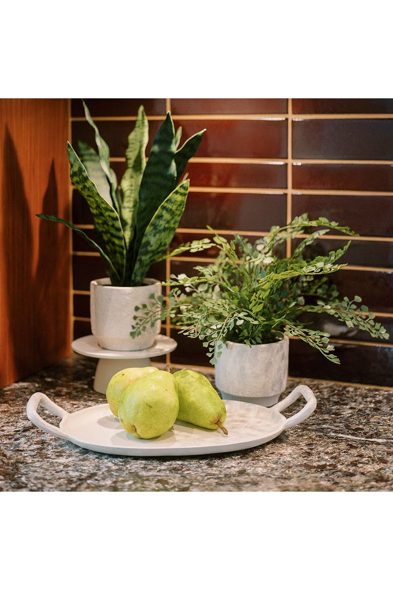 16" Faux Snake Plant and Fern Set in Cream Pot, Alternate, color, Crème