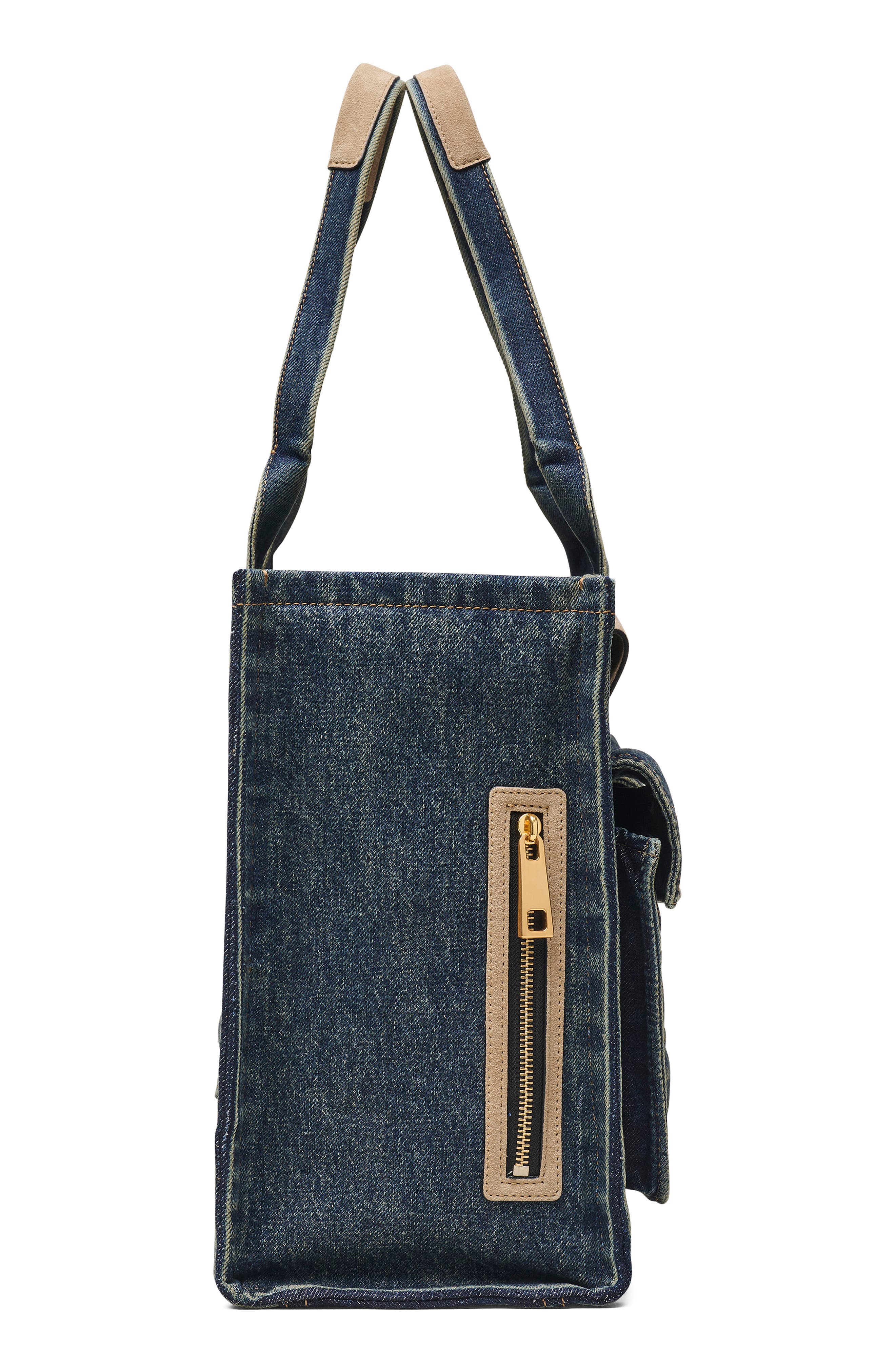Marc Jacobs The Large Denim Tote Bag, Alternate, color, Dark Wash Indigo