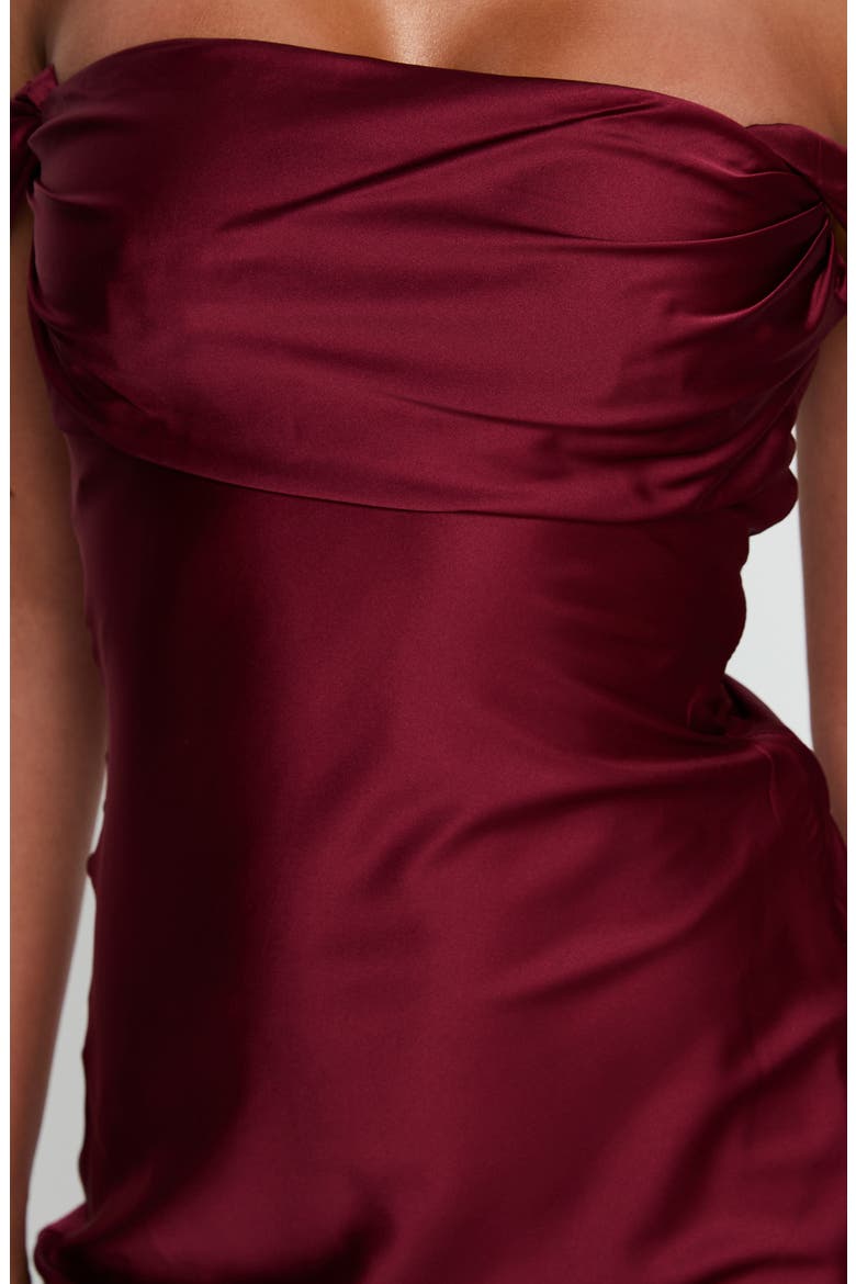Zabbarra Off the Shoulder Satin Minidress, Alternate, color, BURGUNDY