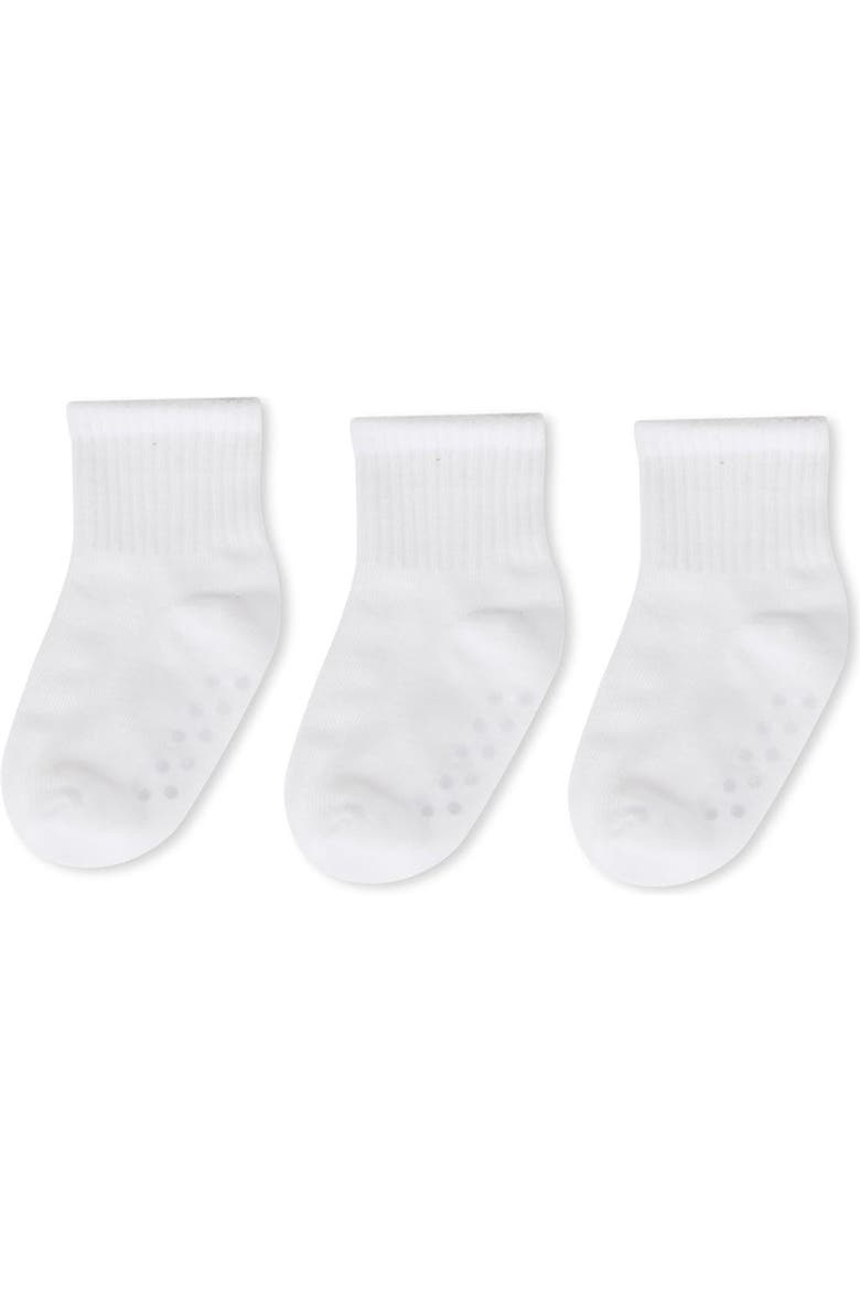 3 Pairs Infant Ribbed Non-Skid Ankle Socks, Main, color, White-White-White