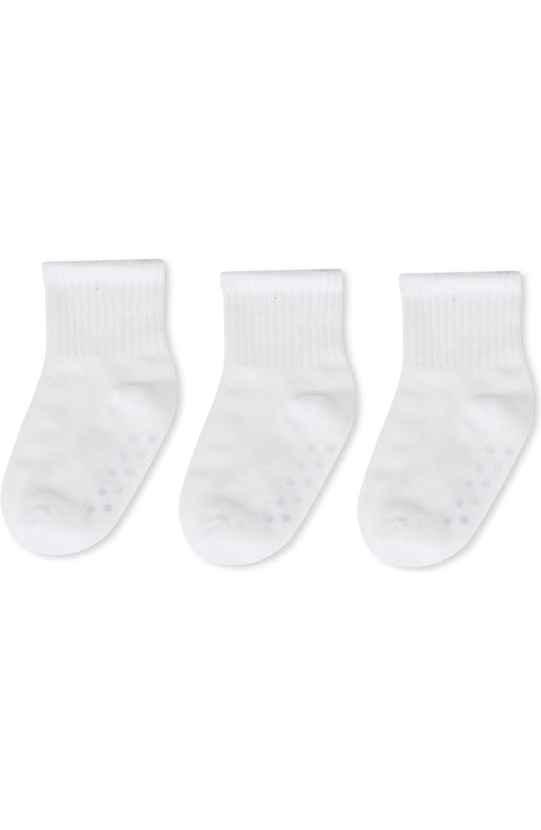 MeMoi 3 Pairs Infant Ribbed Non-Skid Ankle Socks, Main, color, White-White-White