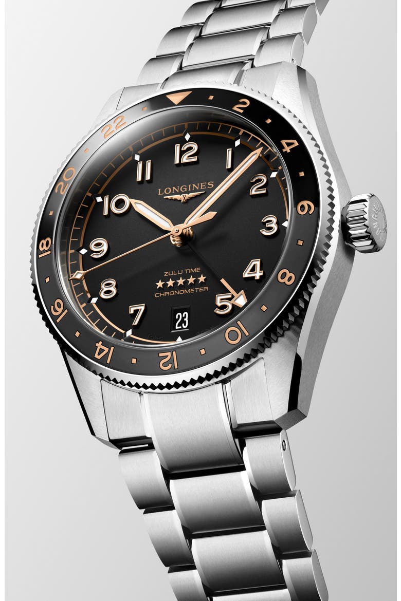 Spirit Zulu Time GMT Automatic Bracelet Watch, 39mm, Alternate, color, BLACK