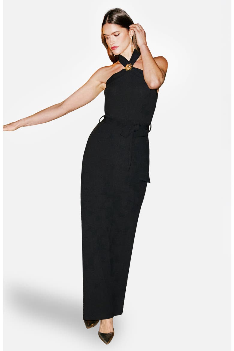 Halter Neck Wide Leg Jumpsuit, Alternate, color, Black