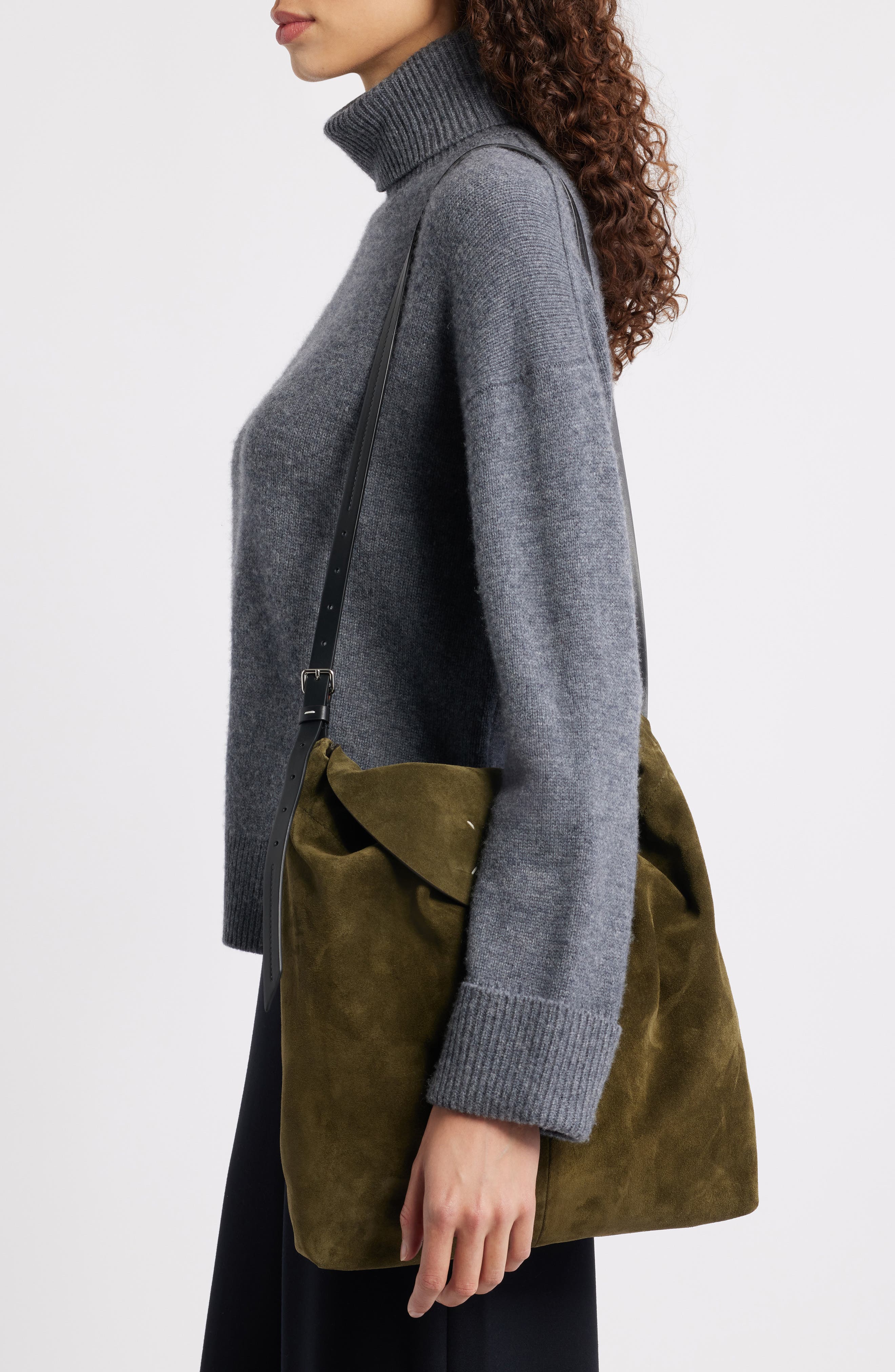 Maison Margiela Small Drawstring Suede Hobo Bag, Alternate, color, 