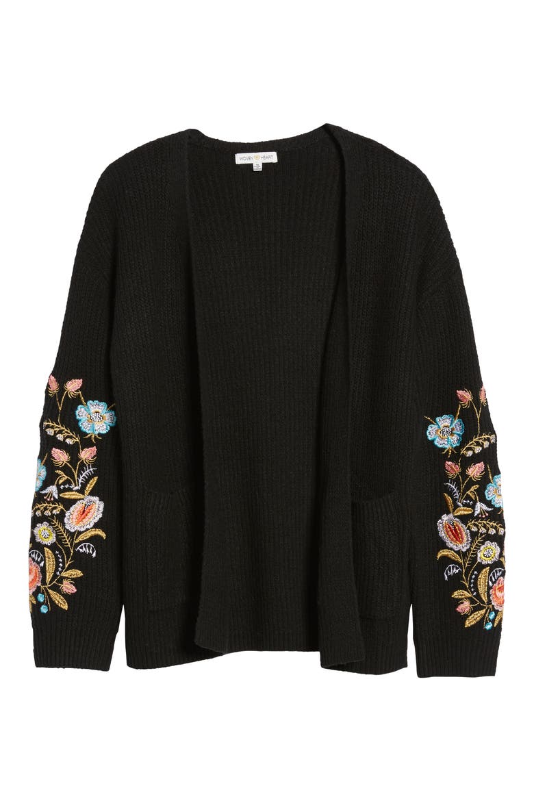 Embroidered Cardigan, Alternate, color, BLACK