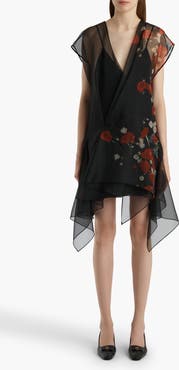 Khaite Merith Floral Sheer Handkerchief Hem Silk Organza Dress