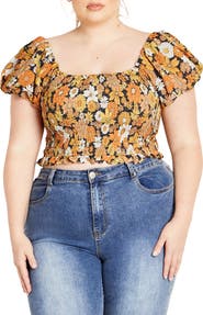 City Chic Naomi Smocked Off the Shoulder Top