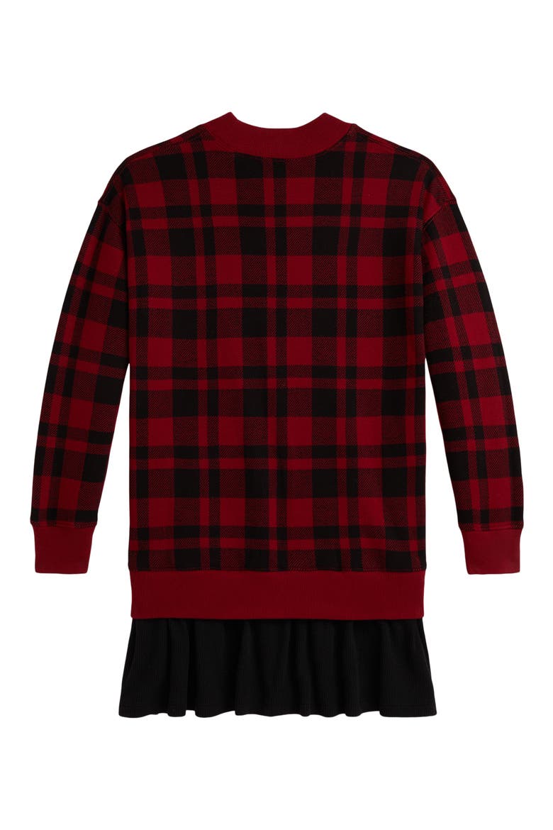 Kids' Mixed Media Long Sleeve Dress, Alternate, color, RED MULTI