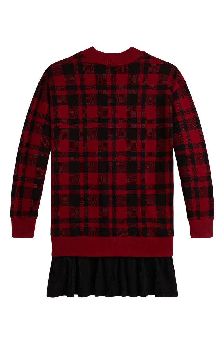 Polo Ralph Lauren Kids' Mixed Media Long Sleeve Dress, Alternate, color, Red Multi
