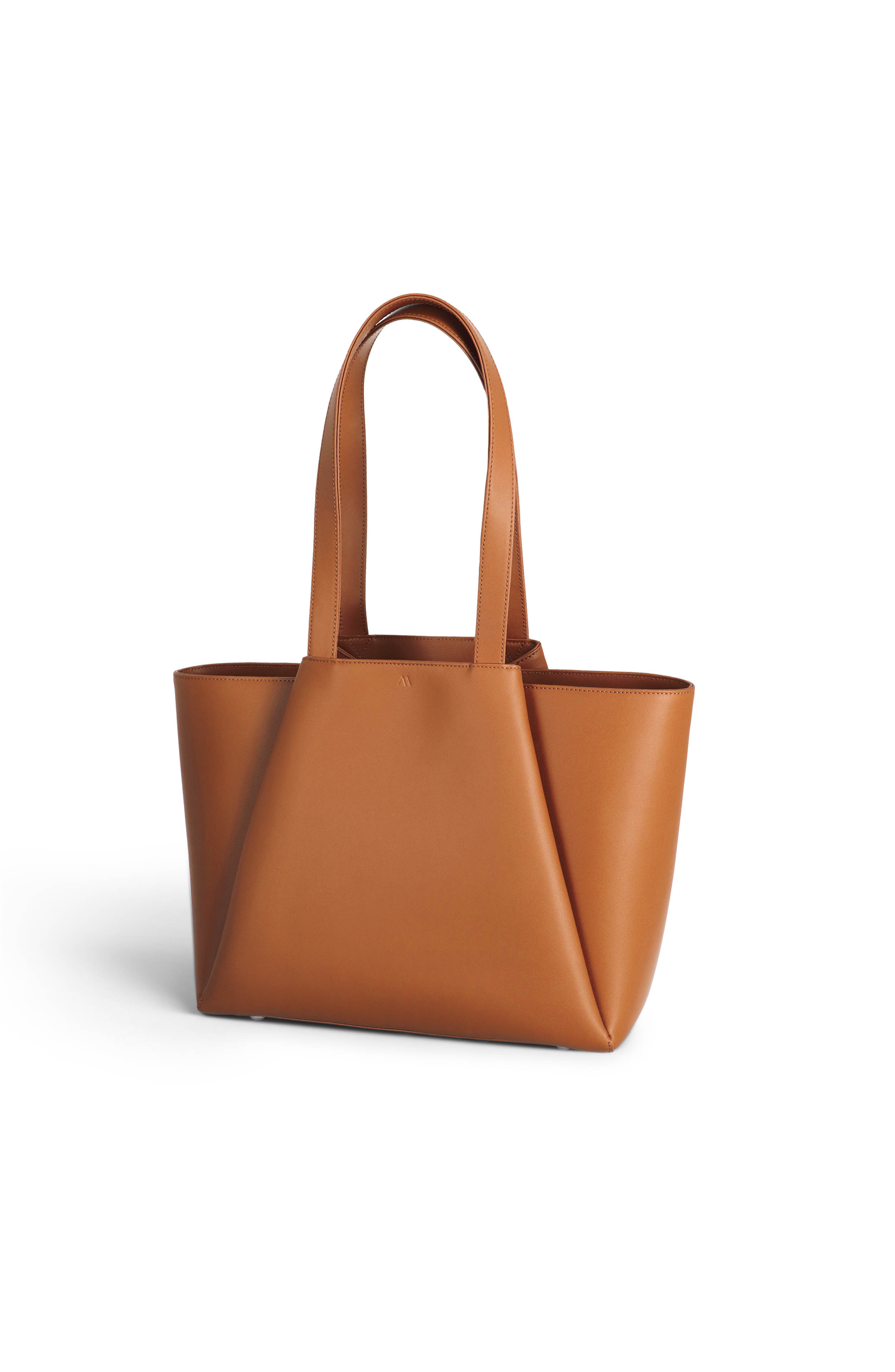 Midi Pyramid Leather Tote Bag, Alternate, color, Cognac