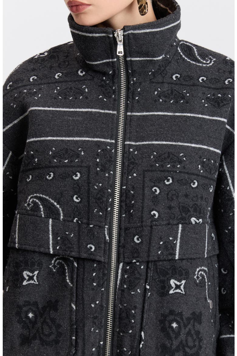 Funnel Neck Oversized Bomber Jacket, Alternate, color, GREY PAISLEY SCARF