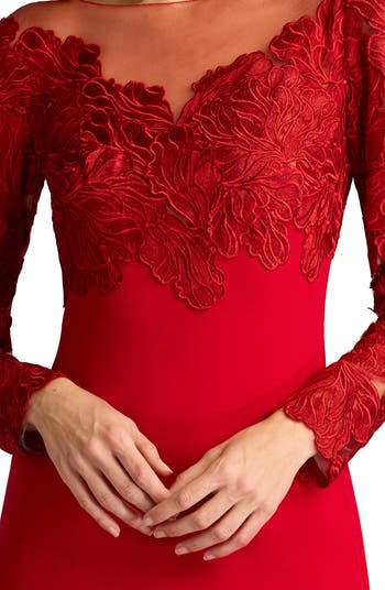 Tadashi Shoji Lace Bodice Long Sleeve Cocktail Sheath Dress