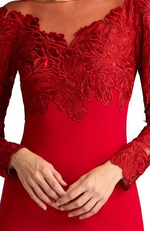 Tadashi Shoji Textured Crepe And Embroidered Tulle Dress In Cranberry