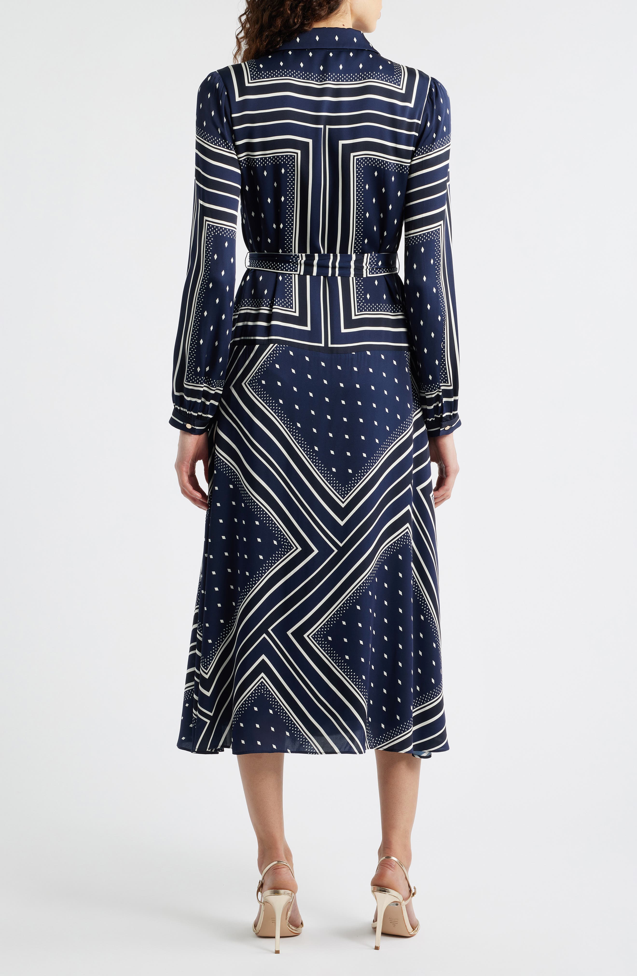The Hollie Diamond Rain Print Long Sleeve Silk Blend Midi Shirtdress - image 2