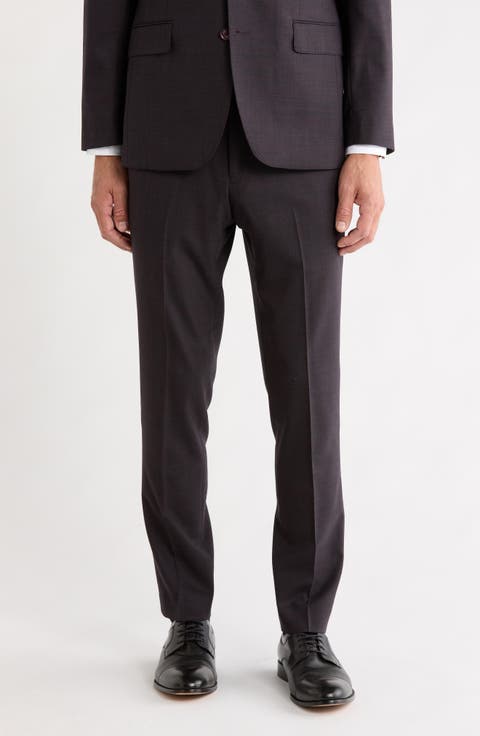 Flat Front Stretch Wool Blend Trousers