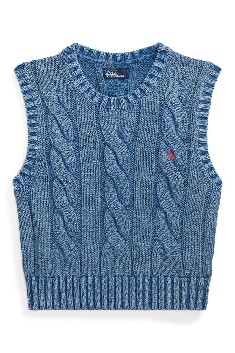 Cable Knit Crop Cotton Sweater Vest, Alternate, color, MIDNIGHT ROYAL