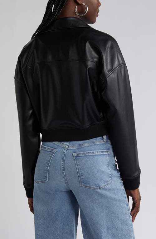 Open Edit Faux Leather Crop Bomber Jacket In Black