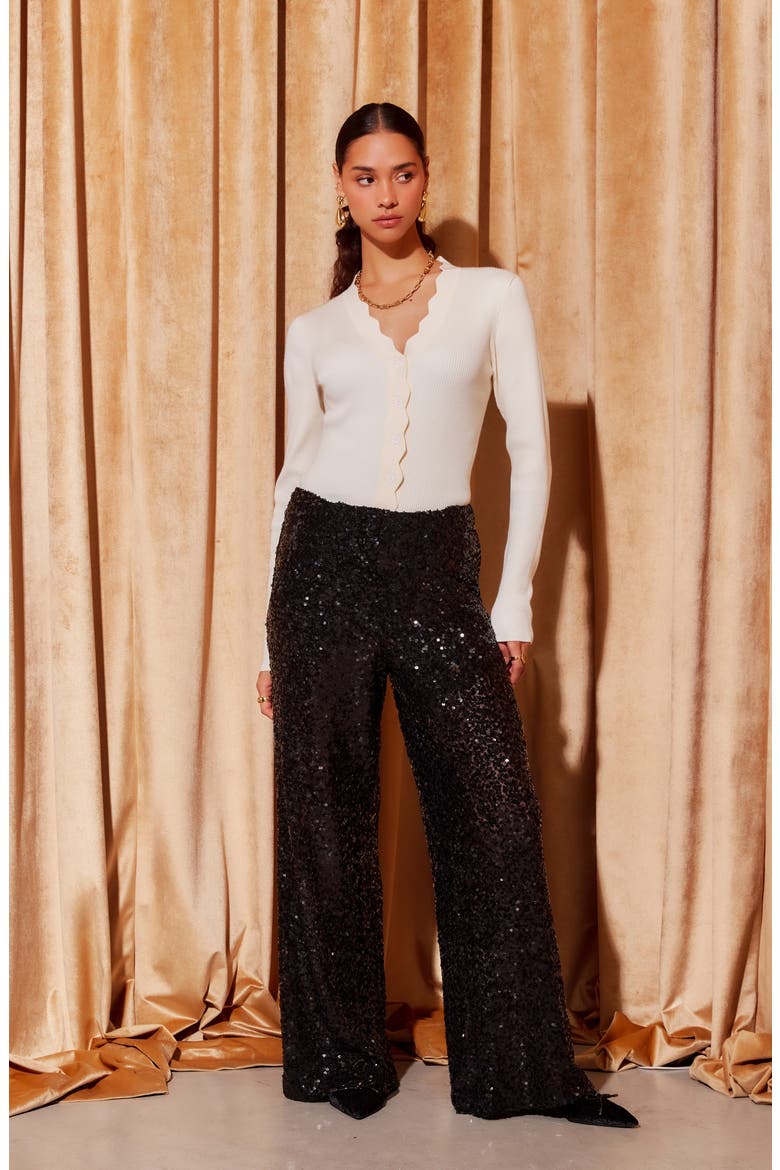 Lynette Wide Leg Sequin Pants, Alternate, color, BLACK