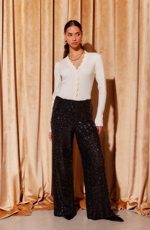 Fifteen Twenty Lynette Wide Leg Sequin Pants In Black
