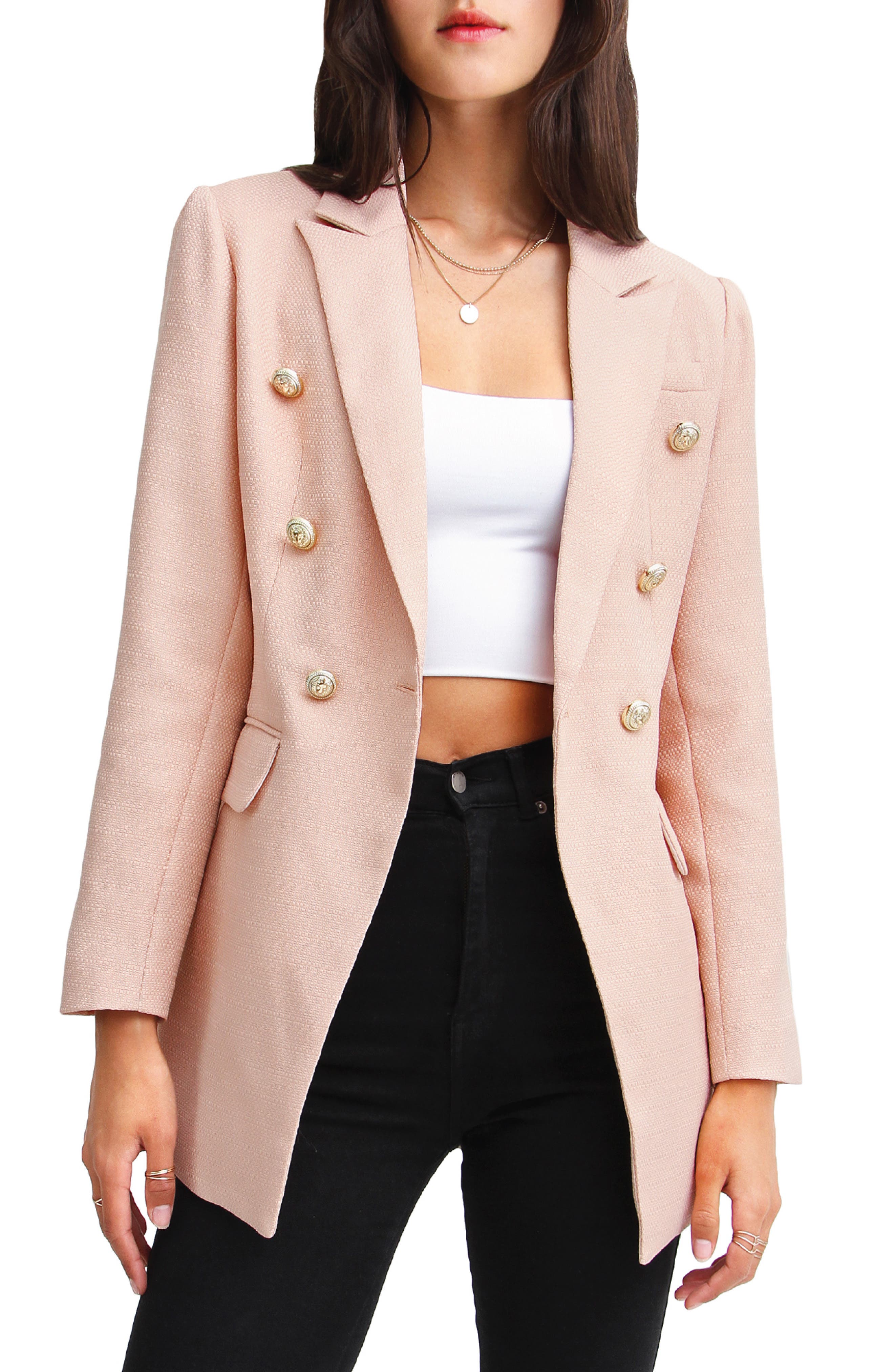 Belle & Bloom Textured Weave Double Breasted Blazer