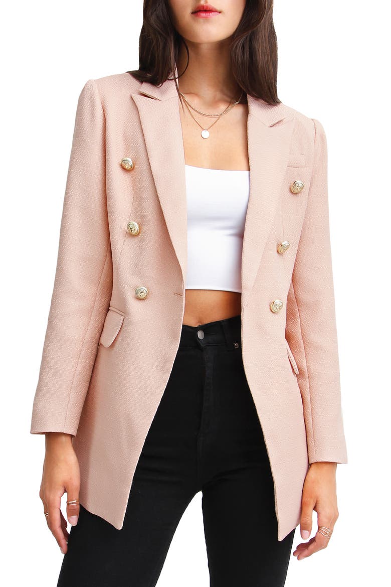 Textured Weave Double Breasted Blazer, Main, color, BLUSH