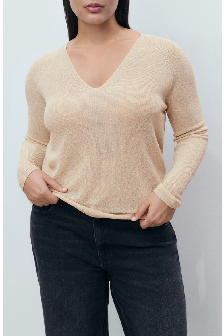 Metallic V-Neck Sweater, Alternate, color, GOLD