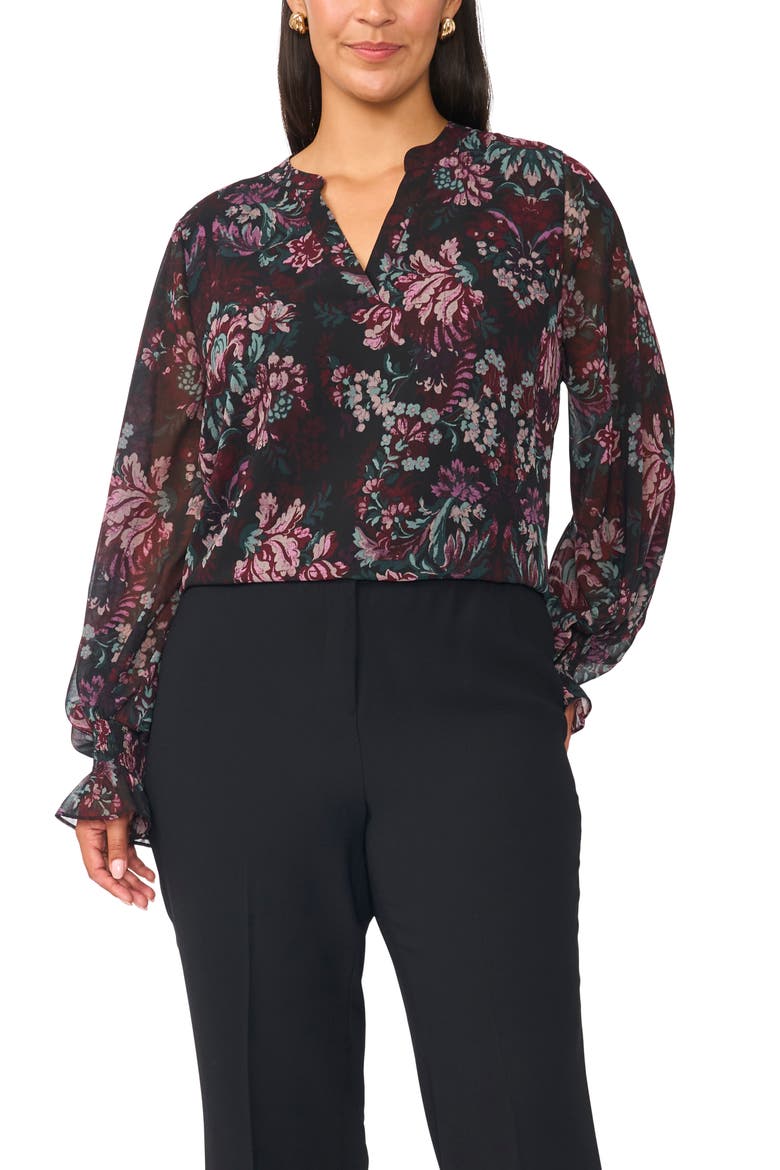 Split Neck Long Sleeve Top, Alternate, color, RICH BLACK