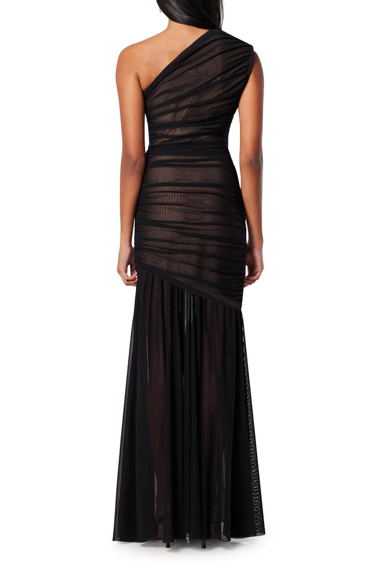 Vienna Ruched One-Shoulder Gown, Alternate, color, BLACK